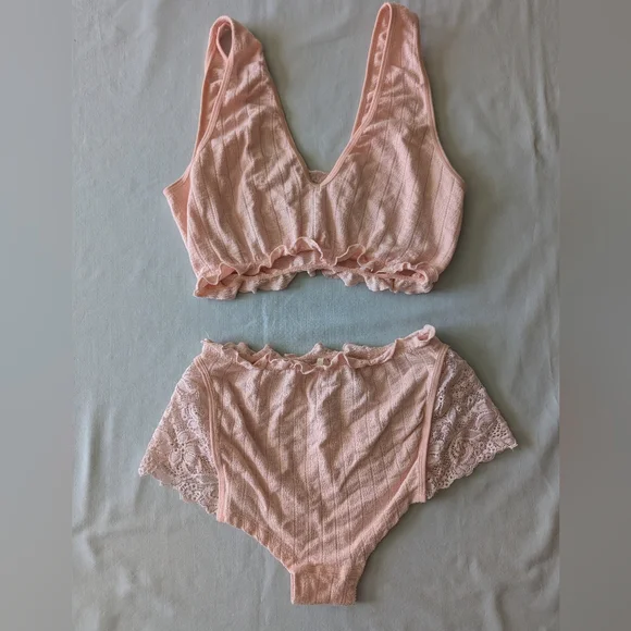 Anthropologie Sleepwear Light Pink Lace Bralette And Bloomers - Picture 7 of 11